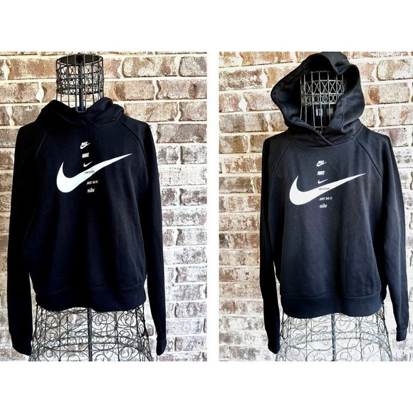 NWT 2017 Nike Oversized Hoodie Women's Medium Black Swoosh Just do It Fl… - Picture 1 of 13
